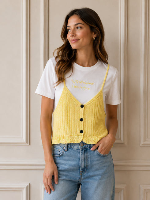 T-SHIRT BIANCA CON TOP EFFETTO MAGLIA (27)