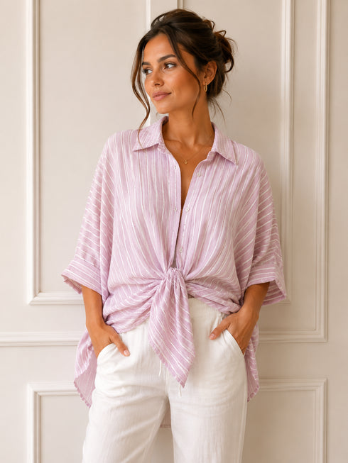 CAMICIA OVERSIZE A RIGHE CON NODO (19)