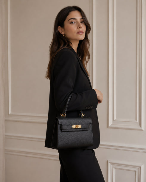 BORSA MINI HANDLE NERA CON CHIUSURA ORO (127)