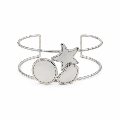 BRACCIALE RIGIDO ARGENTO CON DETTAGLI MADREPERLA A FORMA DI STELLA