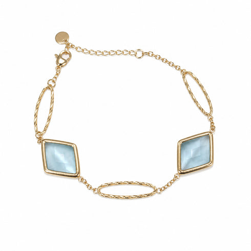 BRACCIALE DORATO CON PIETRE AZZURRE GEOMETRICHE