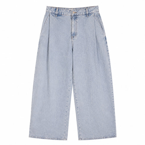 PANTALONE BAGGY IN DENIM CHIARO A VITA ALTA (130)