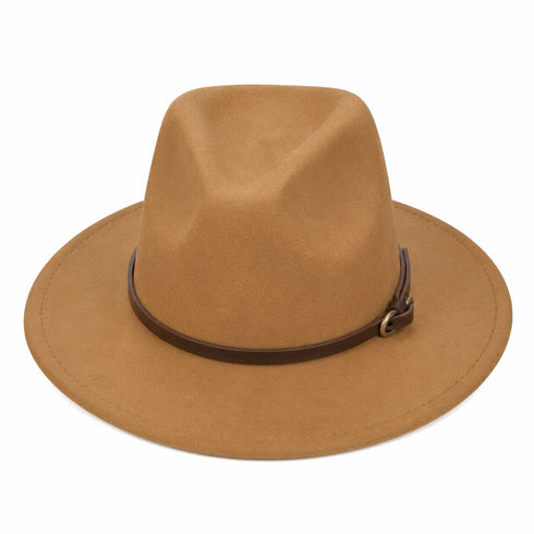 CAPPELLO FEDORA IN FELTRO CAMMELLO CON CINTURINO IN PELLE