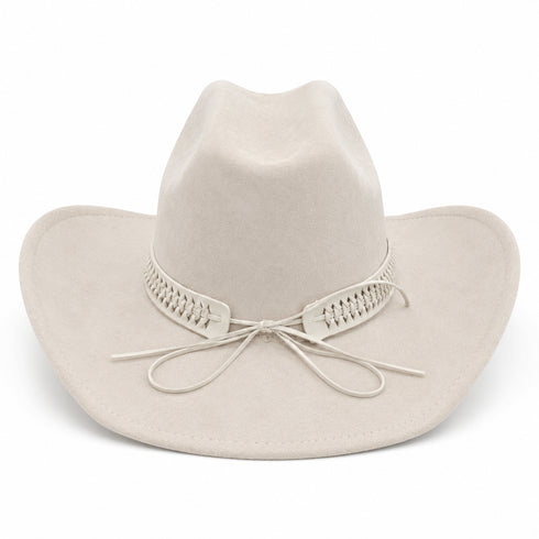 CAPPELLO COWBOY PANNA IN EFFETTO CAMOSCIO CON FASCIA INTRECCIATA