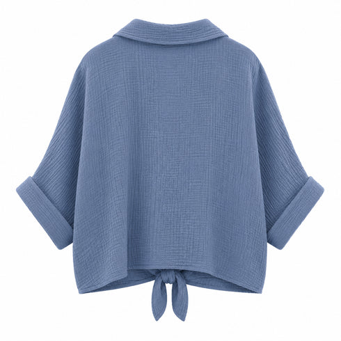 CAMICIA MORBIDA IN GARZA DI COTONE CON NODO FRONTALE (28)