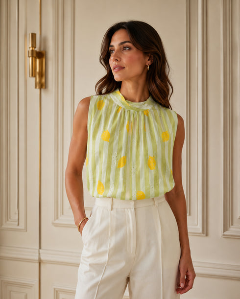 TOP SMANICATO A RIGHE CON STAMPA LIMONI (20)