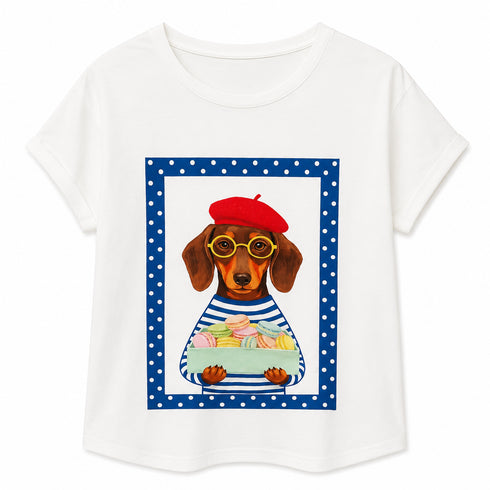 T-SHIRT CON STAMPA BASSOTTO PARIGINO (154)