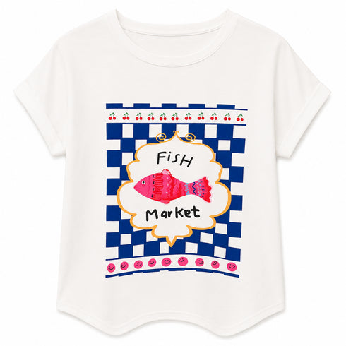 T-SHIRT CON STAMPA PESCE POP E FANTASIA BLU (155)