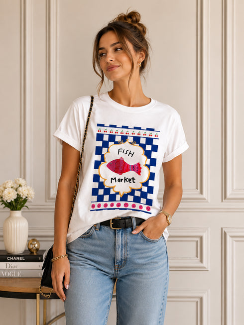 T-SHIRT CON STAMPA PESCE POP E FANTASIA BLU (155)