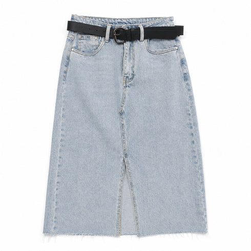 GONNA MIDI IN DENIM CHIARO CON SPACCO FRONTALE (146)