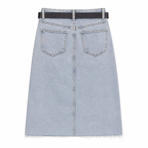 GONNA MIDI IN DENIM CHIARO CON SPACCO FRONTALE (146)