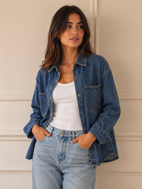 GIACCA CAMICIA IN DENIM CON BRILLANTINI (147)