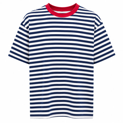 HAVEONE,T-SHIRT RIGATA IN VISCOSA CON SCOLLO A CONTRASTO (2)