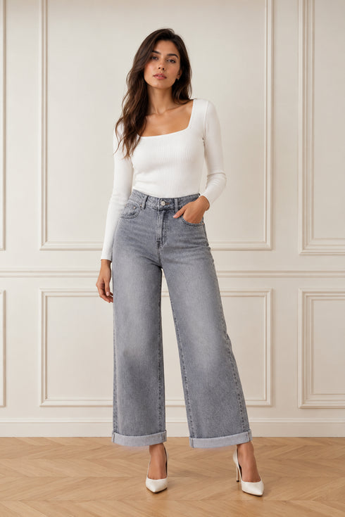 JEANS PALAZZO LAVAGGIO GRIGIO CHIARO CON RISVOLTO (148)