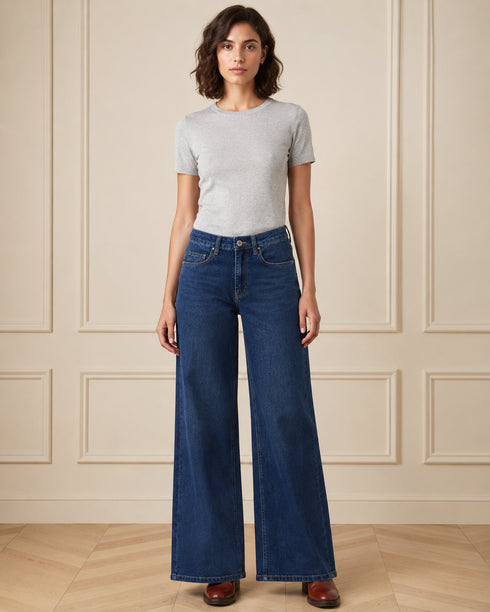 JEANS PALAZZO A VITA ALTA IN DENIM SCURO (145)