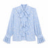 CAMICIA AZZURRA RICAMATA CON FIOCCO E ROUCHES (156)
