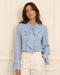 CAMICIA AZZURRA RICAMATA CON FIOCCO E ROUCHES (156)