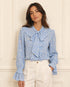 CAMICIA AZZURRA RICAMATA CON FIOCCO E ROUCHES (156)