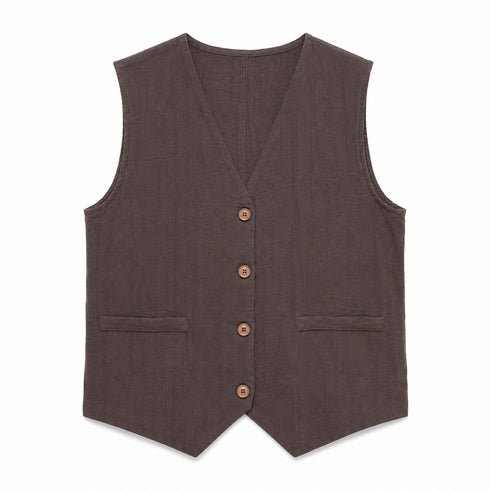 COMPLETO GILET E PANTALONE PALAZZO IN VISCOSA MARRONE (160)