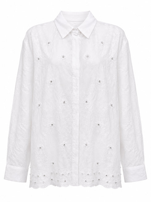 COORDINATO CAMICIA E SHORTS IN PIZZO SAN GALLO BIANCO (169)