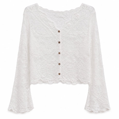 CARDIGAN IN PIZZO BIANCO CON MANICHE A CAMPANA (169)