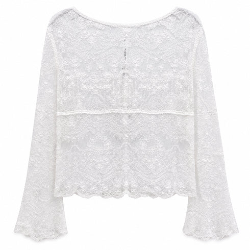 CARDIGAN IN PIZZO BIANCO CON MANICHE A CAMPANA (169)