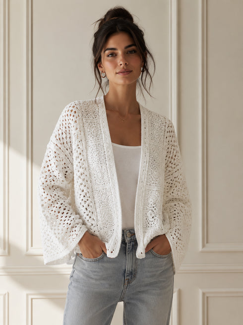 CARDIGAN CROCHET BIANCO OVERSIZE (170)