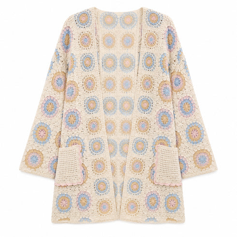 GIACCA CARDIGAN UNCINETTO PATCHWORK FIORI PASTELLO (171)