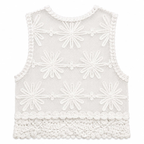TOP GILET RICAMATO FLOREALE IN COTONE BIANCO (172)