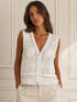 TOP GILET RICAMATO FLOREALE IN COTONE BIANCO (172)