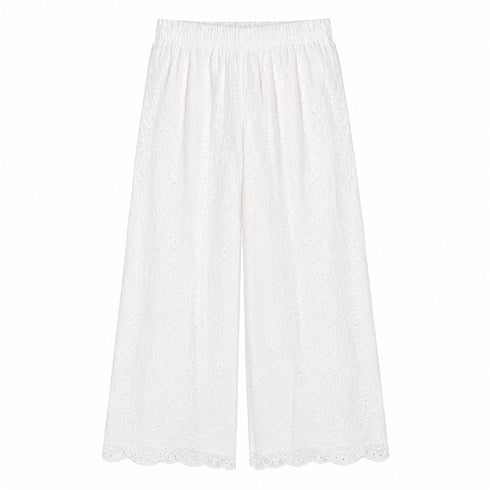 PANTALONE LUNGO PALAZZO IN PIZZO SAN GALLO BIANCO (172)