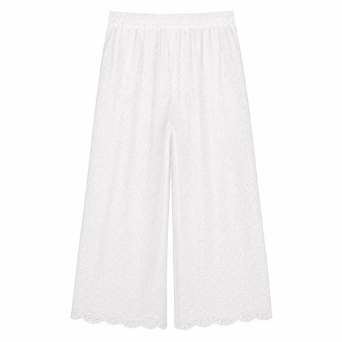 PANTALONE LUNGO PALAZZO IN PIZZO SAN GALLO BIANCO (172)