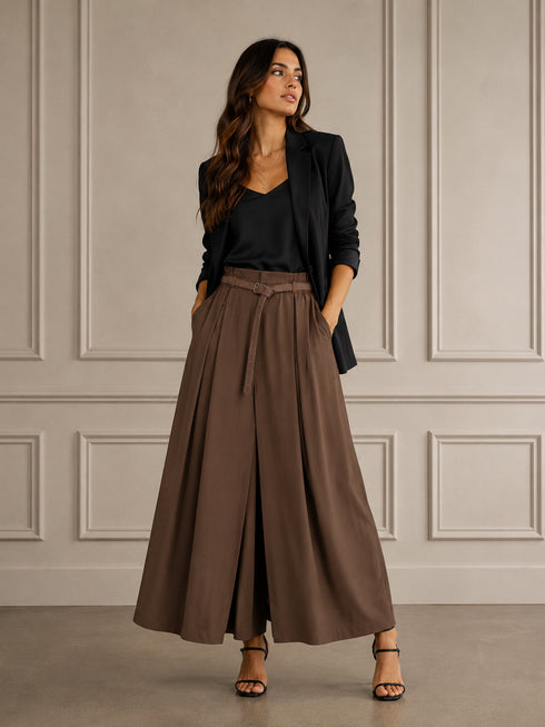 PANTALONE PALAZZO IN COTONE AMPIO CON CINTURA (175)