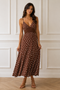 VESTITO MIDI A POIS MARRONE CON SPALLINE SOTTILI (174)
