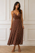 VESTITO MIDI A POIS MARRONE CON SPALLINE SOTTILI (174)