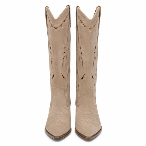 STIVALE TEXANO TRAFORATO BEIGE AL GINOCCHIO