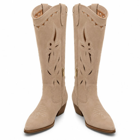 STIVALE TEXANO TRAFORATO BEIGE AL GINOCCHIO