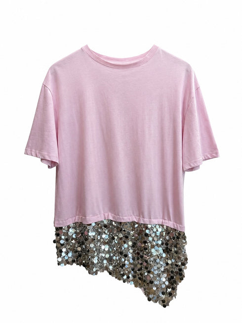 TENSIONE IN,T-SHIRT CON INSERTO PAILLETTES EFFETTO GLAMOUR