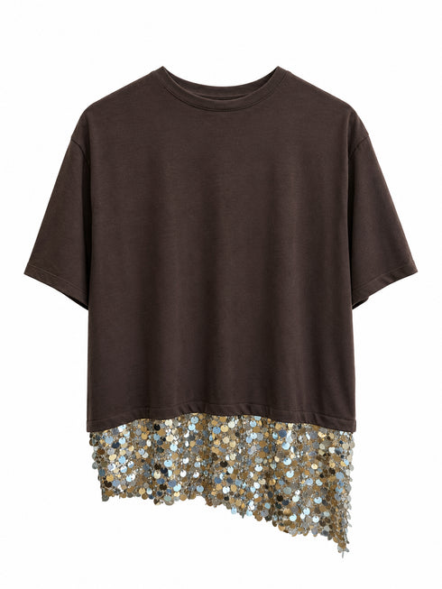 TENSIONE IN,T-SHIRT CON INSERTO PAILLETTES EFFETTO GLAMOUR