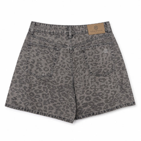 HAVEONE SHORTS DENIM ANIMALIER A VITA ALTA
