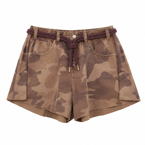 HAVEONE SHORTS CAMOUFLAGE A FARFALLA CON CINTURA INTRECCIATA