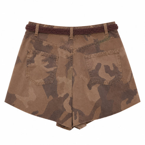 HAVEONE SHORTS CAMOUFLAGE A FARFALLA CON CINTURA INTRECCIATA
