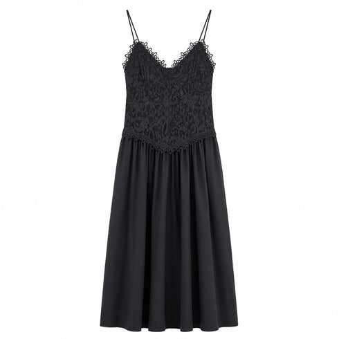 HAVEONE ABITO MIDI NERO IN PIZZO E TULLE RICAMATO