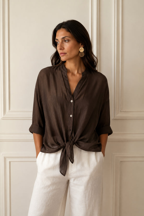 HAVEONE CAMICIA MORBIDA ANNODATA MARRONE