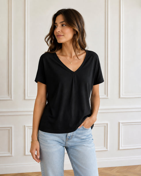 T-SHIRT DONNA IN COTONE CON SCOLLO A V (12)