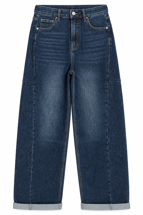 JEANS LEGGERMENTE BAGGY BLU CON RISVOLTO (34)