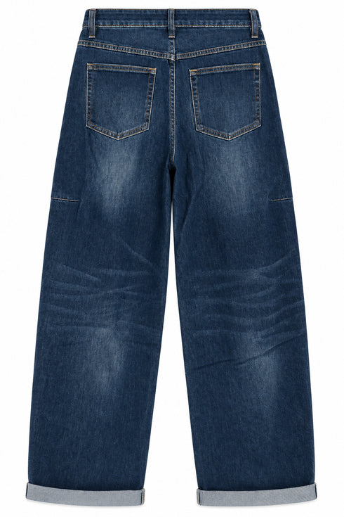 JEANS LEGGERMENTE BAGGY BLU CON RISVOLTO (34)