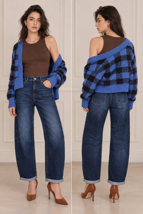 JEANS LEGGERMENTE BAGGY BLU CON RISVOLTO (34)