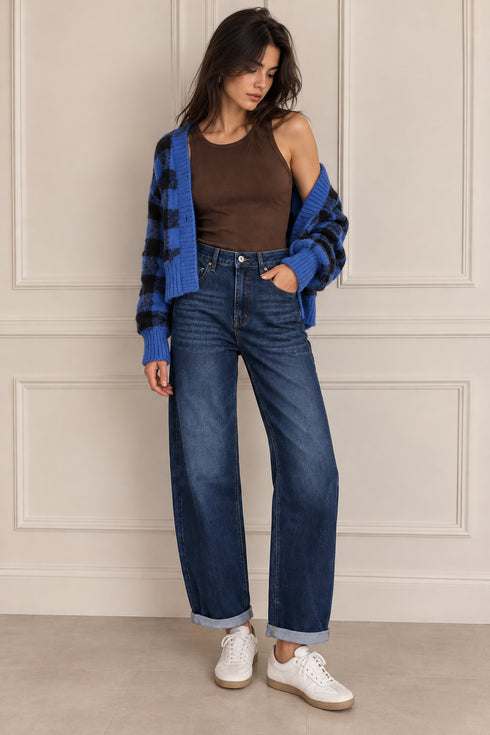 JEANS LEGGERMENTE BAGGY BLU CON RISVOLTO (34)