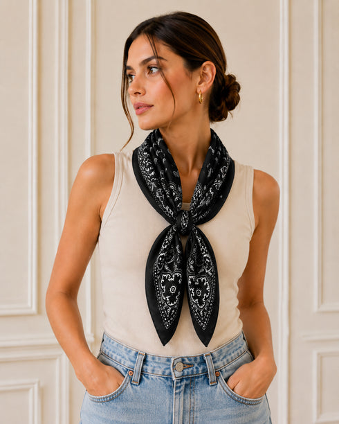 FOULARD BANDANA NERO IN RASO